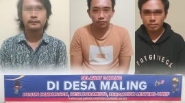 Tiga pelaku curat (atas), spanduk provokasi yang dipasang oleh seorang warga di Daramista, Kecamatan Lenteng, Kabupaten Sumenep.