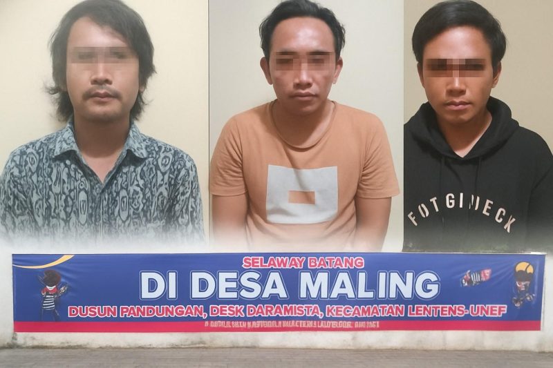 Tiga pelaku curat (atas), spanduk provokasi yang dipasang oleh seorang warga di Daramista, Kecamatan Lenteng, Kabupaten Sumenep.