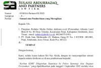 Media online detikone.co.id dikabarkan telah disomasi oleh seorang perumpuan dugaan korban KDRT.