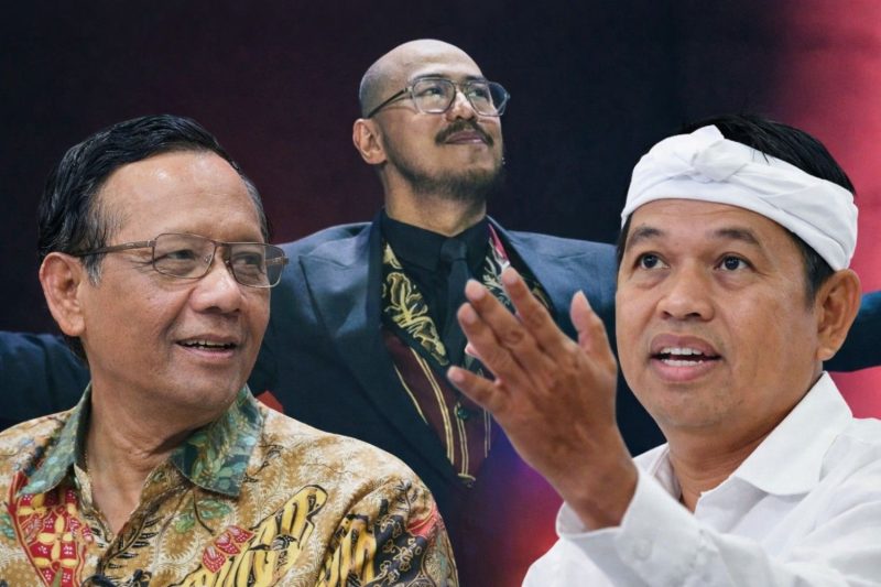 Stand up comedy, Pandji Pragiwaksono (tengah), Mahfud MD (kiri), Dedi Mulyadi (kanan).